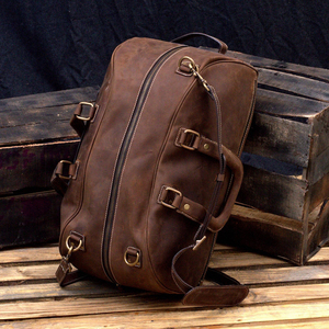 กระเป๋าเดินทางหนังแท้คุณภาพดี งานแฮนด์เมดสไตล์วินเทจ ขนาดใหญ่ จุของได้เยอะ สะพายได้ ปรับสายสะพายได้ - Product Image 4