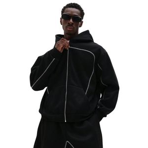 Sudadera con capucha de manga larga para hombre, con cremallera, 450GSM, forro polar grueso, diseño oversize, logotipo personalizado bordado, ribete en contraste - Product Image 1