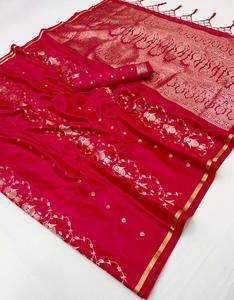 <b>Red</b> Silk Saree Pure Satin Handloom Weaving Women's Traditional Wedding Wear - Product Image 3