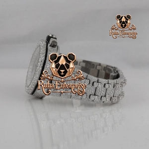 <b>Mens</b> Brilliant Moissanite Jewelry <b>Watch</b> with Stainless Steel Wristband, Full Case Stonework, Quartz Timing System and Bold - Product Image 1