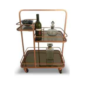 Geometric Gold Stainless Steel Bar Cart with Glass and Wood Shelves 4-Wheel Modern <b>Serving</b> <b>Trolley</b> for Home Kitchen Dining Room - Product Image 4