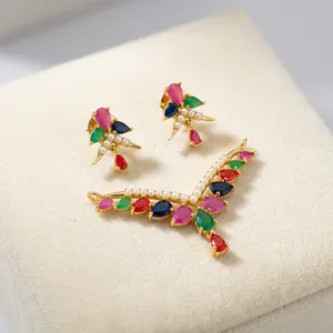 Ensemble de collier et boucles d'oreilles en cristal indien Mangal Sutra plaqué or avec pierres CZ et perles noires, bijoux de mariée pour mariage - Product Image 2