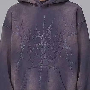 เสื้อฮู้ดดี้ผู้ชายผ้าฝ้ายหนานุ่มคุณภาพสูงสำหรับฤดูหนาว พิมพ์ลายดิจิทัล แต่งขาดแบบดิสเทรส ล้างสีแบบ Stone Acid Wash - Product Image 6