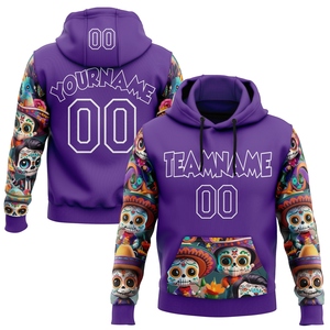 Sweat-shirt à capuche personnalisé OMMIZ INDUSTRY violet et blanc avec crâne 3D Calavera Jour des Morts Dia de los Muertos en gros - Product Image 1