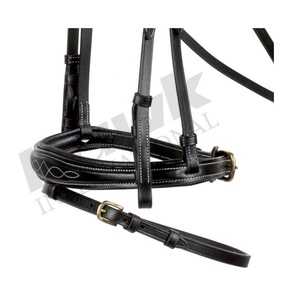 Bride large de muserolle de produit de cheval en cuir noir durable avec la dernière conception en gros de point de fantaisie - Product Image 4
