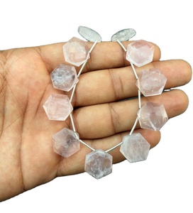 Gema de cuarzo rosa Natural, 19 piezas, facetada forma hexagonal, fabricación de cuentas, pulsera, collar, joyería - Product Image 1