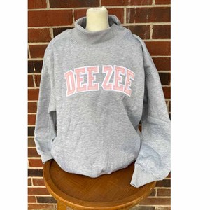 High Quality Women <b>Mock</b> <b>Neck</b> Delta / Zeta Sweatshirt Chenille Letter Embroidery Oversized Fleece Cotton Casual College Universit - Product Image 1