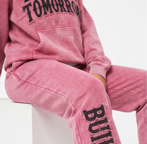 Acid Wash Distressed <b>Embroidery</b> Tracksuit Women 500gsm Fleece Cotton Hoodie Flare Sweatpants <b>Set</b> Winter Washed Tracksuits Ladies - Product Image 5