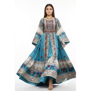 Vestido de novia afegano Kuchi de algodón de primera calidad para mujer, estilo Kurta Kurti, largo hasta el suelo, con estampado floral bordado y corte holgado. - Product Image 4