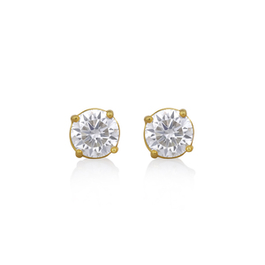Boucles d'oreilles clous solitaires rondes en or jaune, bijoux classiques pour femmes, plaqué argent, au meilleur prix - Product Image 1