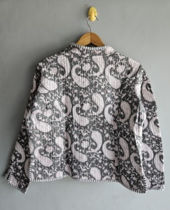 Quilted <b>Jacket</b> Women's <b>Mandarin</b> <b>Collar</b> Paisley Print Three Quarter Sleeve Cotton Autumn Style XL gift for her - Product Image 6