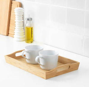 Plateau de service rectangulaire profond en bois d'acacia avec poignées latérales sculptées en forme d'arche, pour le petit-déjeuner, hôtel, OEM personnalisé, Vietnam - Product Image 5