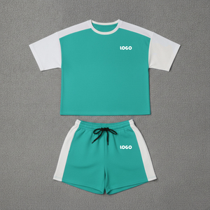 ชุดเซ็ต 2 ชิ้น ผ้าแคนวาสลำลองสำหรับผู้หญิง OEM/ODM ผ้าฝ้าย 100% เสื้อยืดปักลายลูกไม้ ตกแต่งด้วยผ้าลูกไม้ กางเกงขาสั้น สกรีนลาย 3 มิติ แบบกำหนดเองได้ - Product Image 3