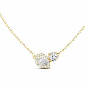 Collar de dos piedras de diamantes cultivados en laboratorio con colgante redondo y en forma de pera, elegante cadena de oro, diseño de joyería moderno, estilo atemporal. - Product Image 1