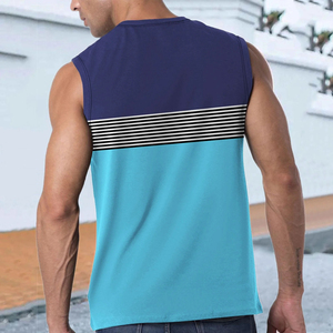 Everglide Plus Size Men's Crew Neck <b>Striped</b> <b>Tank</b> <b>Top</b> Quick Dry Breathable Cotton Casual Gym Workout 120g Knitted - Product Image 3