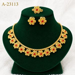 Flower Design 24K Gold Plated Necklace Earrings <b>Ring</b> Set Women's Wedding Jewelry Classic Style A-23349 - Product Image 6