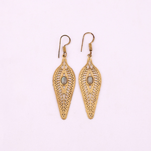 Labrodolite <b>Dangle</b> <b>Earrings</b> Trendy <b>Gold</b> Plated Brass Long Statement <b>Earrings</b> 80x20MM Size - Product Image 1