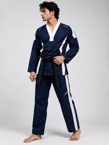 Vêtement de judo unisexe bleu marine à rayures blanches, coupe classique, adulte, 100% coton, séchage rapide, durable, respirant, vente chaude, OEM - Product Image 4