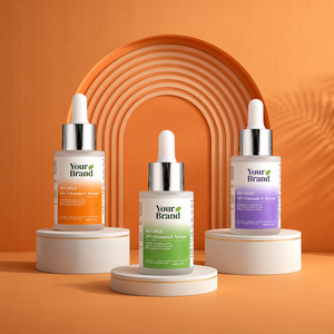Private Label Vitamin C AHA BHA <b>Face</b> <b>Serum</b> with Hyaluronic Acid for Brightening and Exfoliating Skin Care - Product Image 1