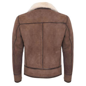 Chaqueta de moto de cuero genuino marrón con cuello de piel, manga larga, cálida para invierno, ropa exterior informal - Product Image 3