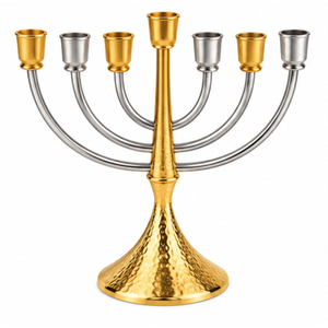 Ménorah vintage dorée polie à 9 branches en aluminium, porte-bougie de Hanouka, chandelier juif pour la décoration de table festive - Product Image 5