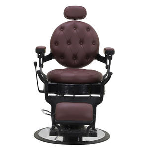 Silla de barbero de inspiración vintage para hombre con bomba hidráulica duradera y tapicería de cuero sintético marrón-gris - Product Image 2