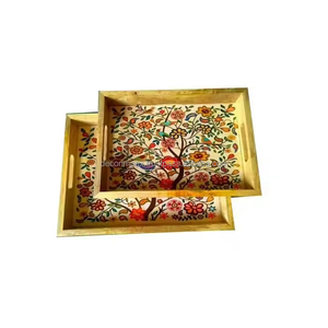 Plateau de service rectangulaire moderne en bois imprimé coloré au design incroyable, haute qualité, emballage multi-pièces, idéal pour les restaurants en Inde - Product Image 2