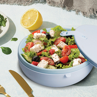 Hotselling BPA-vrije voedselveilige 23oz/700ml stapelbare wit-blauwe moderne lunchbox met SK-deksel, makkelijk schoon te maken, voor volwassenen, enkelvoudig, porselein.