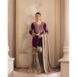 TRENDING GEORGETTE CODIFICACIÓN SECUENCIA BORDADO TRABAJO TOP SHARARA CON VINO DUPATTA - Product Image 1