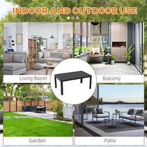 Tavolino da Caffè Rettangolare Nero da Esterno con Struttura in Acciaio e Piano a Doghe per Giardino, Balcone, Patio - Product Image 5