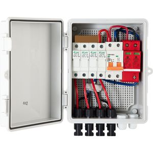 Quadro Combinatore Fotovoltaico per Impianti Solari On/Off Grid, 4 Stringhe, Fusibile 15A, Interruttore Automatico 63A, Protezione da Fulmini e Connettore di Messa a Terra - Product Image 1