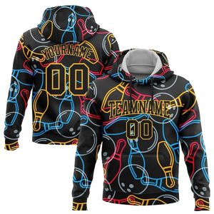 Sweat-shirt à capuche noir pour homme, imprimé par sublimation, pull personnalisé avec nom et numéro, motif flamme, haut décontracté - Product Image 5