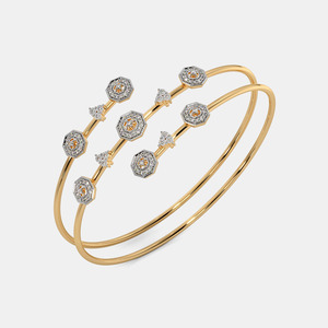 Triple Station Hexagon Diamond Gold <b>Bangle</b> <b>Bracelet</b> - Product Image 1