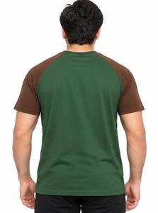 เสื้อยืดคอกลมแขนราแกลนสีเขียวน้ำตาลสำหรับผู้ชาย ทรงปกติ สวมใส่สบาย สีพื้น ผ้าถัก 100% คอตตอน แต่งขอบตัดกัน เป็นมิตรกับสิ่งแวดล้อม - Product Image 2