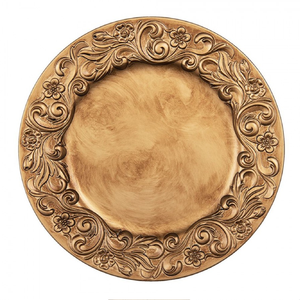 Plato de Presentación Personalizado, Estilo Americano, Moderno, Metálico Dorado, Pulido, Ecológico, con Diseño Floral Intenso, para Bodas - Product Image 1