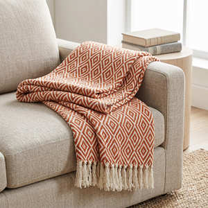 Recycled Cotton <b>Throw</b> with Small Grid Pattern and Fringe <b>for</b> Sofa Lounge <b>Chair</b> Bedroom and Warm Modern Interior Collections - Product Image 1