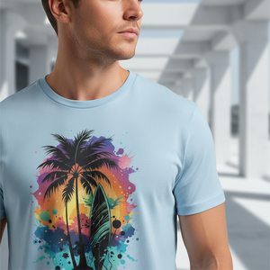 Men's Light Blue Short Sleeve T-<b>Shirt</b> O-Neck Regular Fit Casual Eco-Friendly Polyester/Cotton Blend <b>Geometric</b> Tribal Print Front - Product Image 5