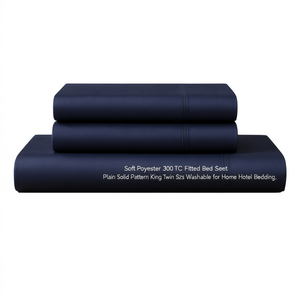 Soft Polyester 300TC Fitted Bed <b>Sheet</b> 75x60x13 Inch Plain Solid Pattern <b>King</b> and Twin <b>Sizes</b> Washable for Home Hotel Bedding - Product Image 3