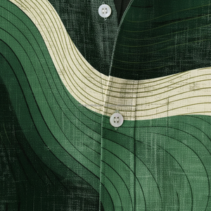 Camisa Casual de Verano para Hombre, Diseño Personalizado ODM, Transpirable, Ligera, con Estampado 3D de Ondas Abstractas, Verde Vintage - Product Image 5