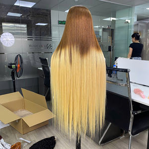 Perruque longue et lisse en cheveux vietnamiens soyeux, couleur blonde ombrée, pour femmes, prix de gros direct usine, produit capillaire - Product Image 6