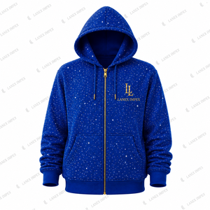 Sweat-shirt à capuche zippé pour homme, bleu, avec strass, style personnalisé, sweat-shirt à capuche entièrement zippé, streetwear décontracté pour l'hiver - Product Image 2