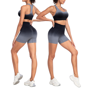 Women Gradient Color Seamless Yoga Set Sports <b>Bra</b> High Waist Leggings 3 Piece Full Length <b>Racerback</b> Crop Top Activewear - Product Image 3
