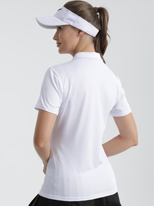 Women's White Embroidered Polo Shirt Short Sleeve Fitted Moisture Wicking Tennis Apparel Turn-down Collar Solid Color Front Logo - Product Image 4
