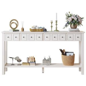 Console blanche idéale pour appartement avec tiroirs de différentes tailles et étagère inférieure - Product Image 2