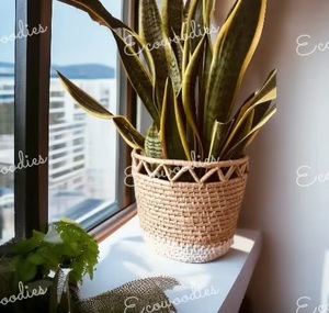 Pot de fleurs en rotin tressé fait main, style bohème, décoration de plantes d'intérieur, finition naturelle, utilisation sur bureau - Product Image 4