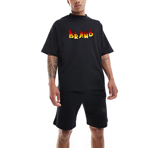 New Arrived 2026 Midweight 340 GSM 100% Cotton Plus Size Solid 2 Pcs T-shirt & Short <b>Set</b> Wholesale Streetwear Jogging Suit Men - Product Image 6