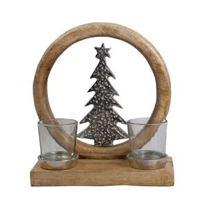 Ornement de table de Noël festif en métal et bois, accent décoratif pour les espaces de réunion familiaux - Product Image 1