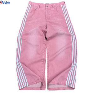 กางเกงยีนส์เดนิมสไตล์ฮิปฮอปแฟชั่นใหม่สำหรับฤดูหนาวและฤดูใบไม้ผลิ เอวกลาง ทรงขากว้างสามแถบ ผ้าฝ้ายทรงหลวมพร้อมเชือกผูกด้านข้าง - Product Image 3