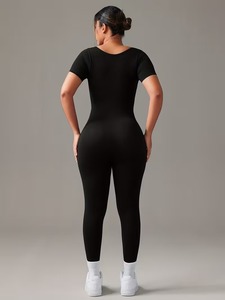 One-Piece Short Sleeve Sculpting Gym Bodysuit | Breathable <b>Polyester</b> Spandex Athletic <b>Tracksuit</b> | Seamless Workout Outfit - Product Image 5