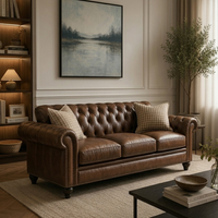 Luxuriöses Echtleder Chesterfield Dreisitzer-Sofa Modernes Knopfgeheftetes Sofa mit Nagelkopfbesatz Schlafsofa für Zuhause Hotel Park Villa Schule